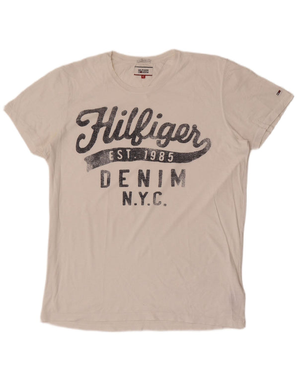 Tommy Hilfiger Herren-T-Shirt mit Grafik, XL, weiße Baumwolle