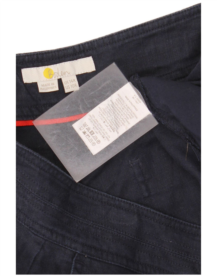 BODEN Damen-Hose mit weitem Bein, kurz geschnitten, UK 14, Größe L, W34, L25, marineblaues Leinen