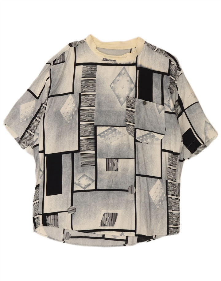 Vintage Herren Kurzarm-Pullover-Shirt, groß, grau, geometrisch