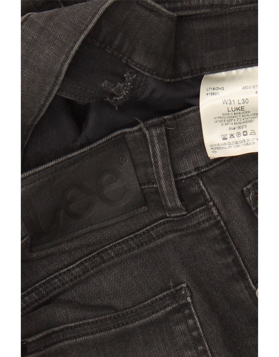 LEE Herren Luke Straight Jeans W31 L30 Schwarze Baumwolle