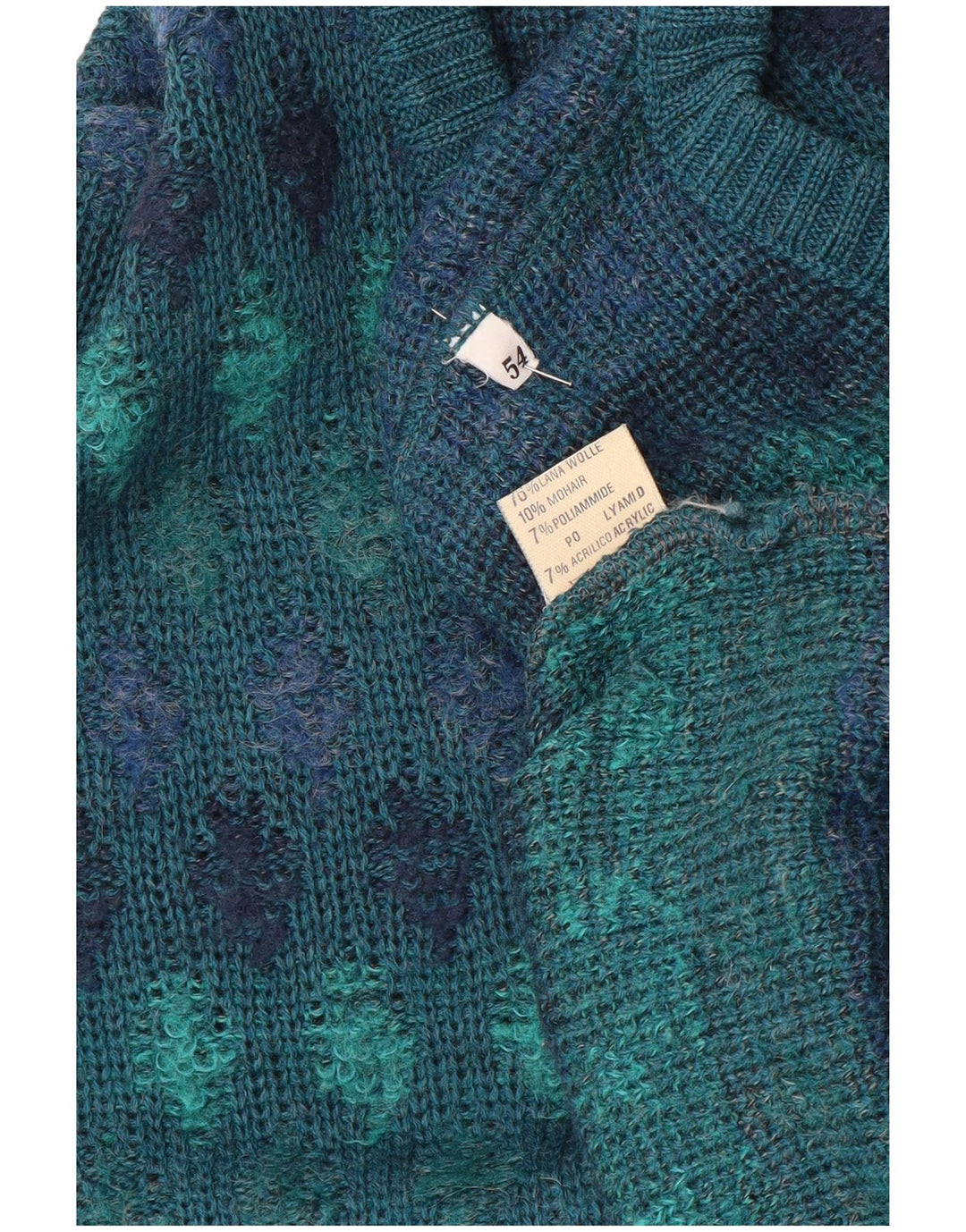 Vintage Herren Pullover mit V-Ausschnitt IT 54 XL Blau Fair Isle Wolle
