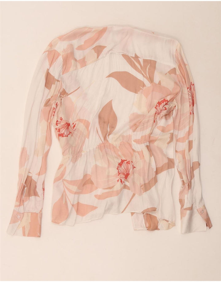 Massimo Dutti Damen Wickelbluse EU 42 Große weiße Viskose mit Blumenmuster