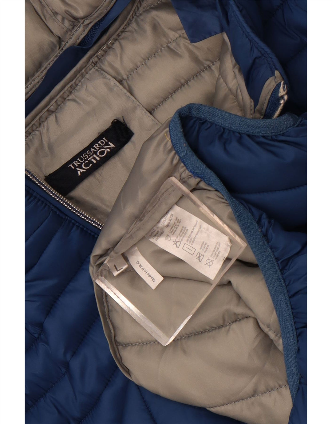 Trussardi Herren-Jacke mit Kapuze, gepolstert, UK 40, Größe L, blaues Nylon