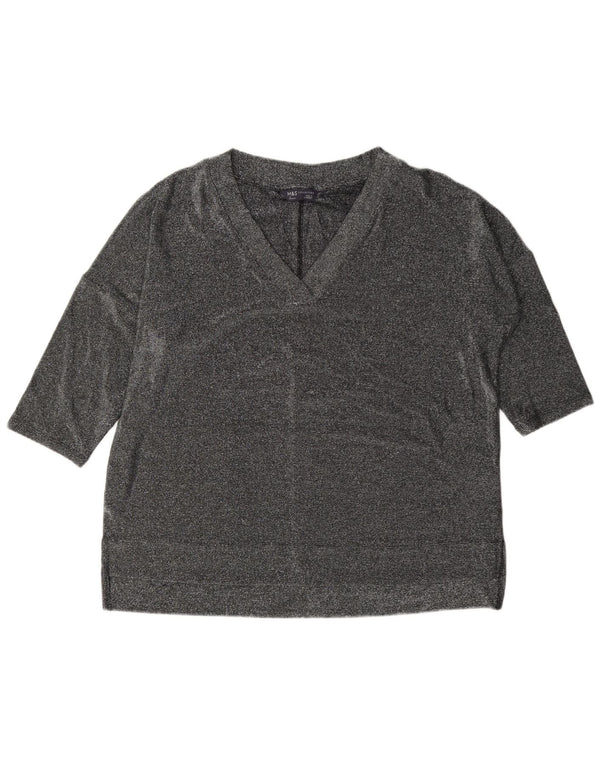 Marks & Spencer Damen-Oversize-Top mit 3/4-Ärmeln, UK-Größe 12, Mittelsilber meliert