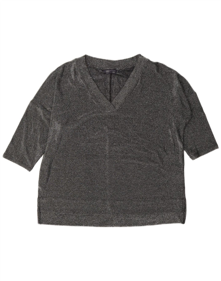 Marks & Spencer Damen-Oversize-Top mit 3/4-Ärmeln, UK-Größe 12, Mittelsilber meliert