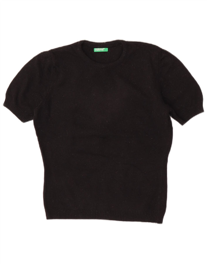 Benetton Damen-Pullover, kurzärmelig, Rundhalsausschnitt, Gr. 12, mittelschwarz