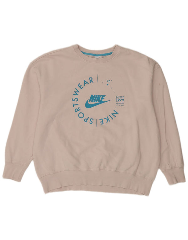 Nike Womens Graphic Oversized Sweatshirt Pullover UK 14 Mittelweiße Baumwolle