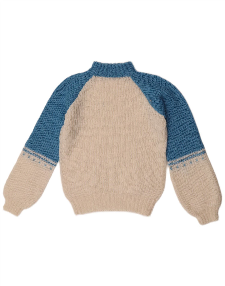 Vintage Damen Rollkragenpullover Pullover UK 12 Mittelweiß Farbblock