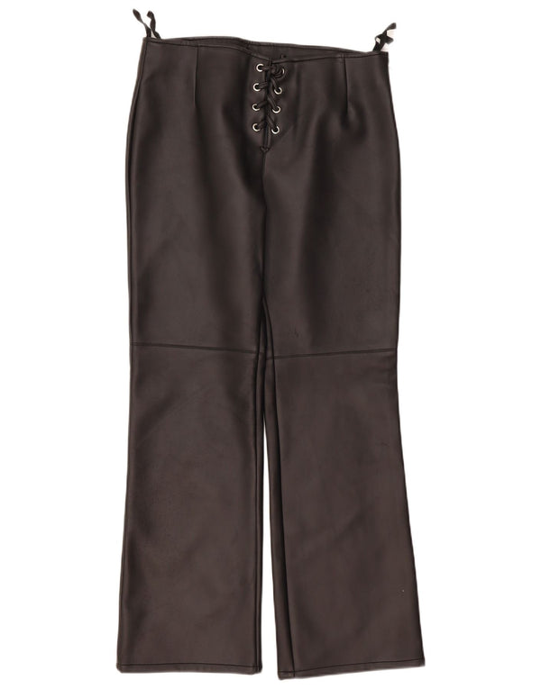 Vintage Damen Bootcut Kunstlederhose UK 16 Large W32 L31 Schwarz