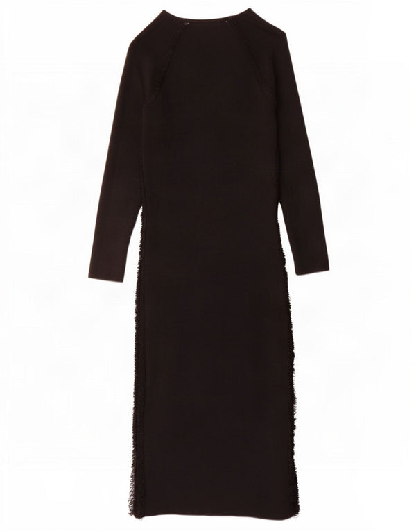 Zara Womens Long Sleeve Maxi Dress UK 14 Large Black Viscose