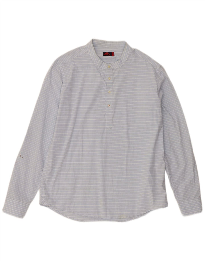 Kappa Herren-Pullover-Hemd, groß, blaue Nadelstreifen-Baumwolle
