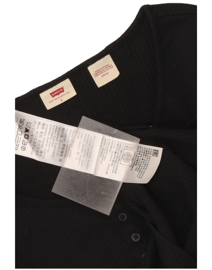 Levi's Damen Crop Top Langarm UK 10 Small Schwarz Baumwolle