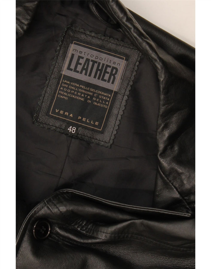 Metropolitan Herren-Blazerjacke aus Leder mit 3 Knöpfen, Größe IT 48, mittelschwarzes Leder