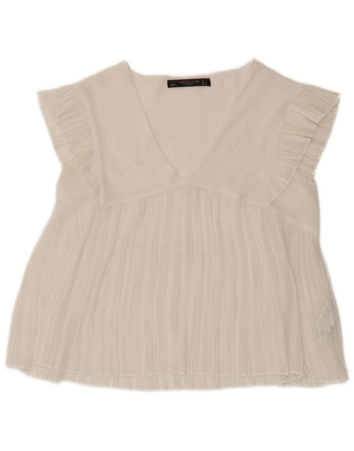 Zara Damen Trafaluc Bluse Top UK 10 Small Weiß Polyester