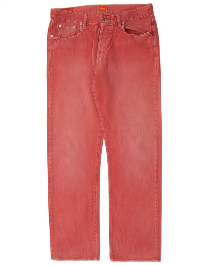 Hugo Boss Herren Straight Jeans W33 L34 Rosa Baumwolle