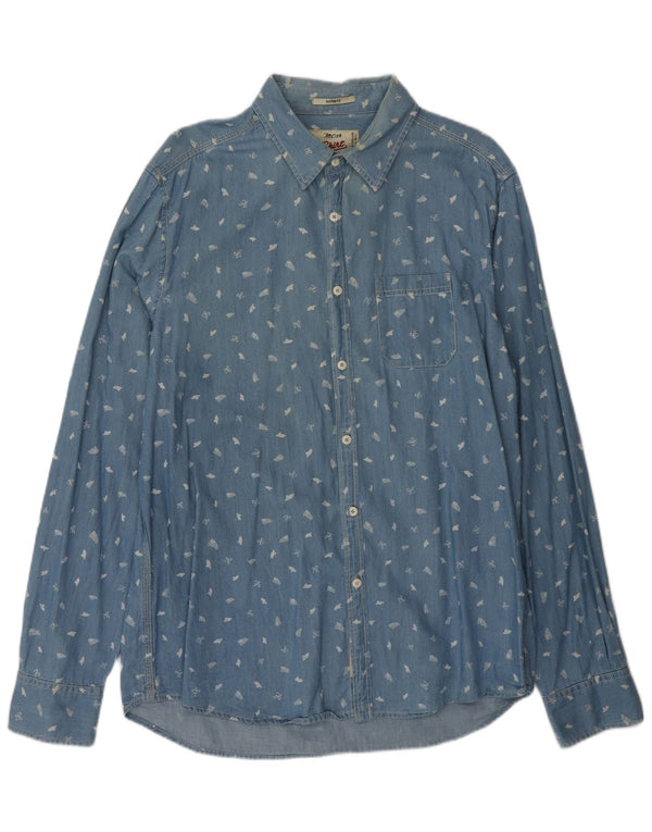 Marlboro Classics Herren-Jeanshemd mit individueller Passform, XL, blau meliert, Baumwolle