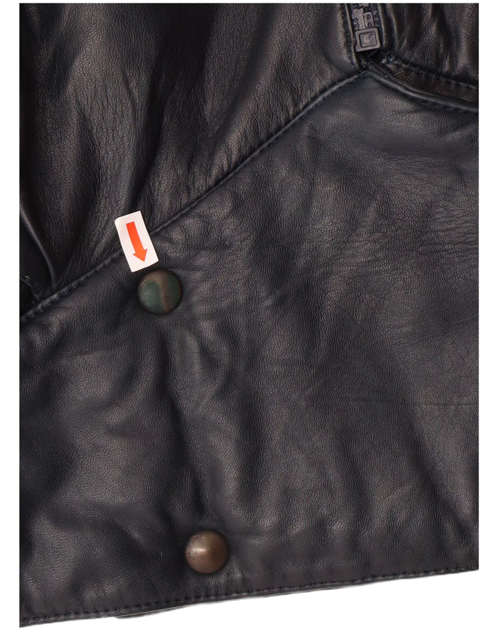 VINTAGE Damen Crop Lederjacke UK 6 XS Marineblau