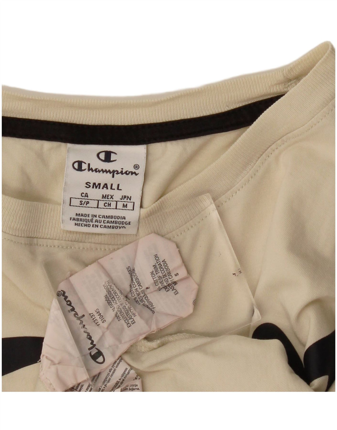 CHAMPION Damen Crop Oversize Graphic T-Shirt Top UK 10 Small Beige