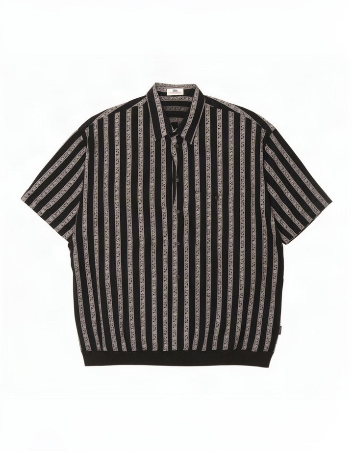 Vintage Herren Kurzarm-Pullover-Hemd, groß, schwarz, Paisley-Viskose