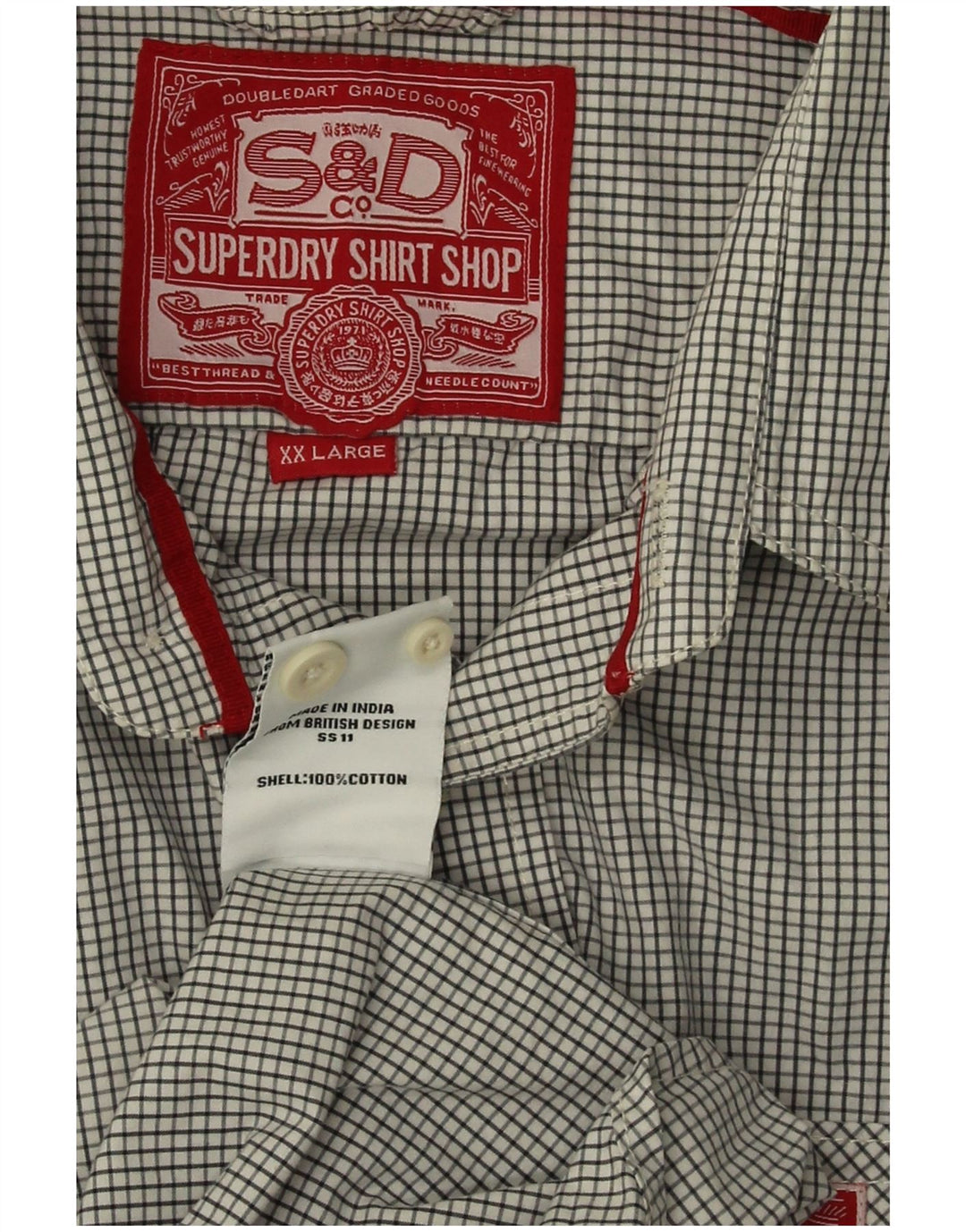 Superdry Herrenhemd 2XL grau kariert Baumwolle