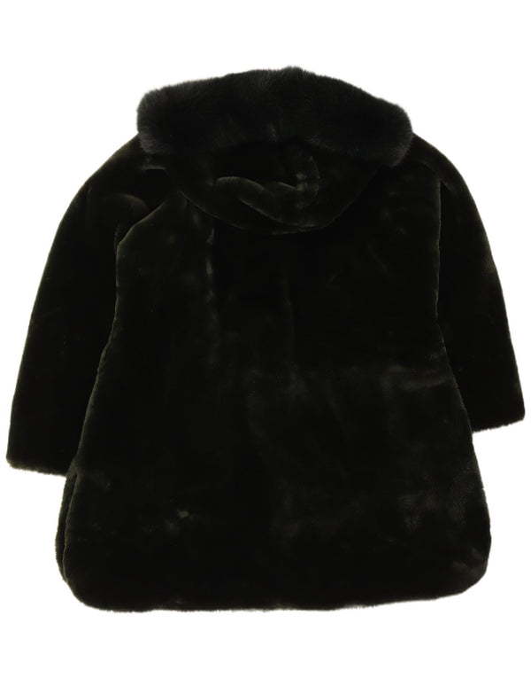 Vintage Damen-Mantel aus Kunstfell mit Kapuze, UK 20 2XL, grünes Polyester
