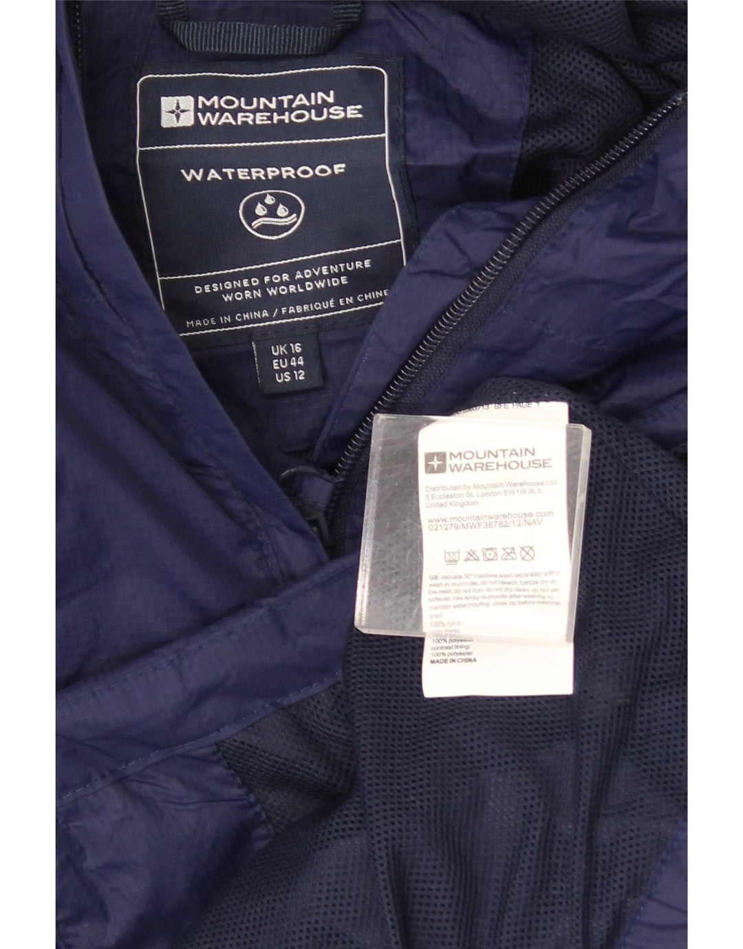 Mountain Warehouse Damen-Regenjacke mit Kapuze, UK 16, Größe L, marineblaues Nylon