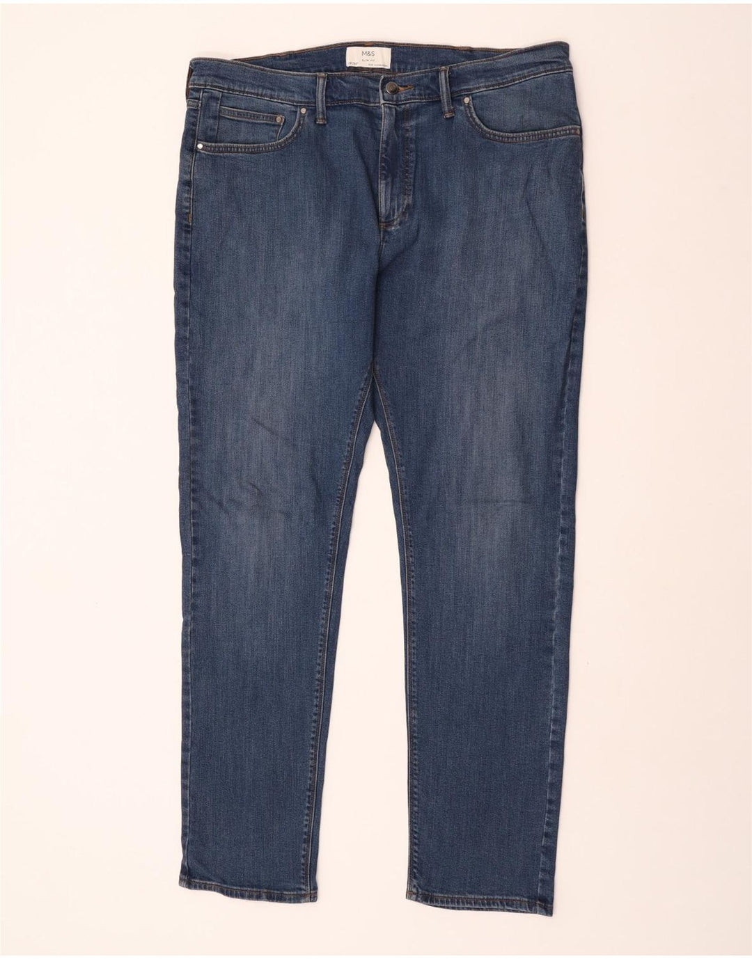 Marks & Spencer Herren Slim Jeans W38 L33 Blaue Baumwolle