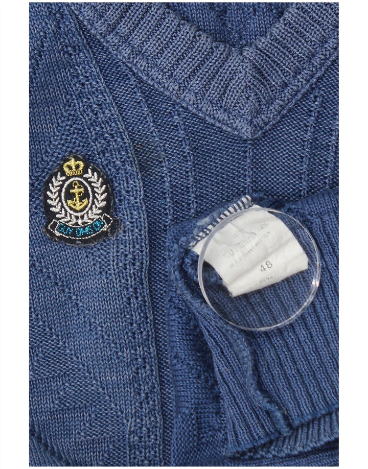 Vintage Herren Pullover mit V-Ausschnitt IT 48 Mittelblaue Baumwolle