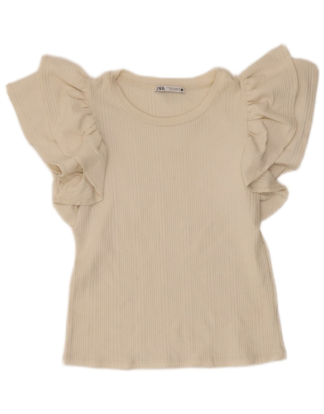 Zara Damen Crop Bluse Top UK 12 Medium Beige