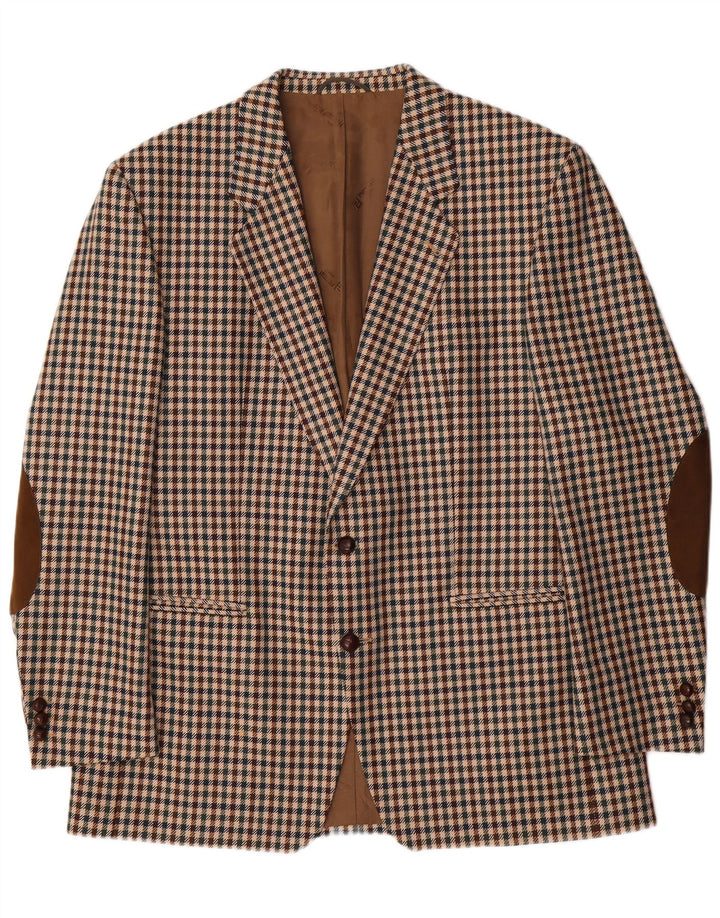 Piattelli Herren-Blazer mit 2 Knöpfen, IT 54 2XL, braune Wolle mit Hahnentrittmuster