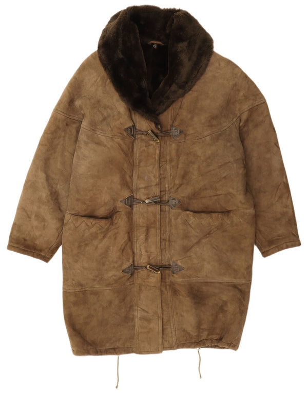 Vintage Damen Übergroßer Lammfellmantel EU 42 Groß Braun