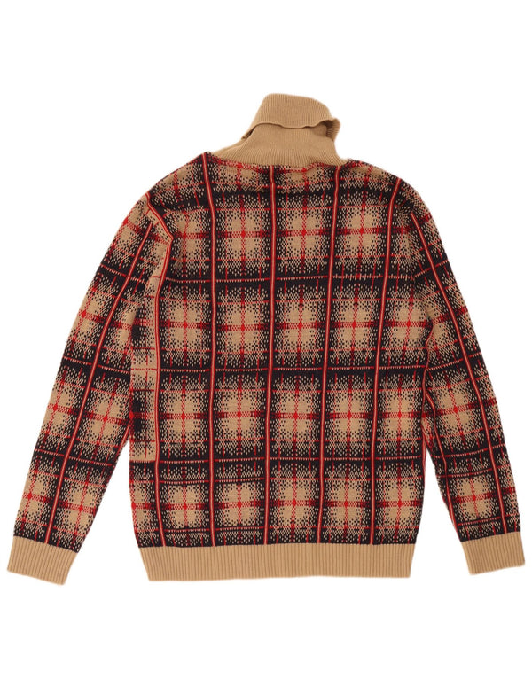 Vintage Womens Roll Neck Jumper Sweater UK 18 XL Brown Check Wool