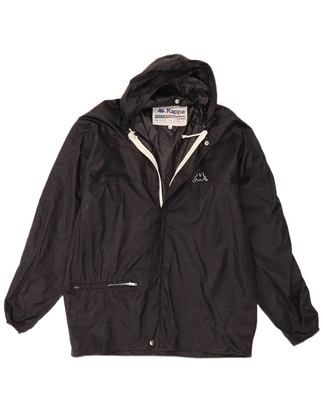 Kappa Herren-Regenjacke mit grafischer Kapuze, UK 38, Mittelschwarz, Colourblock-Nylon