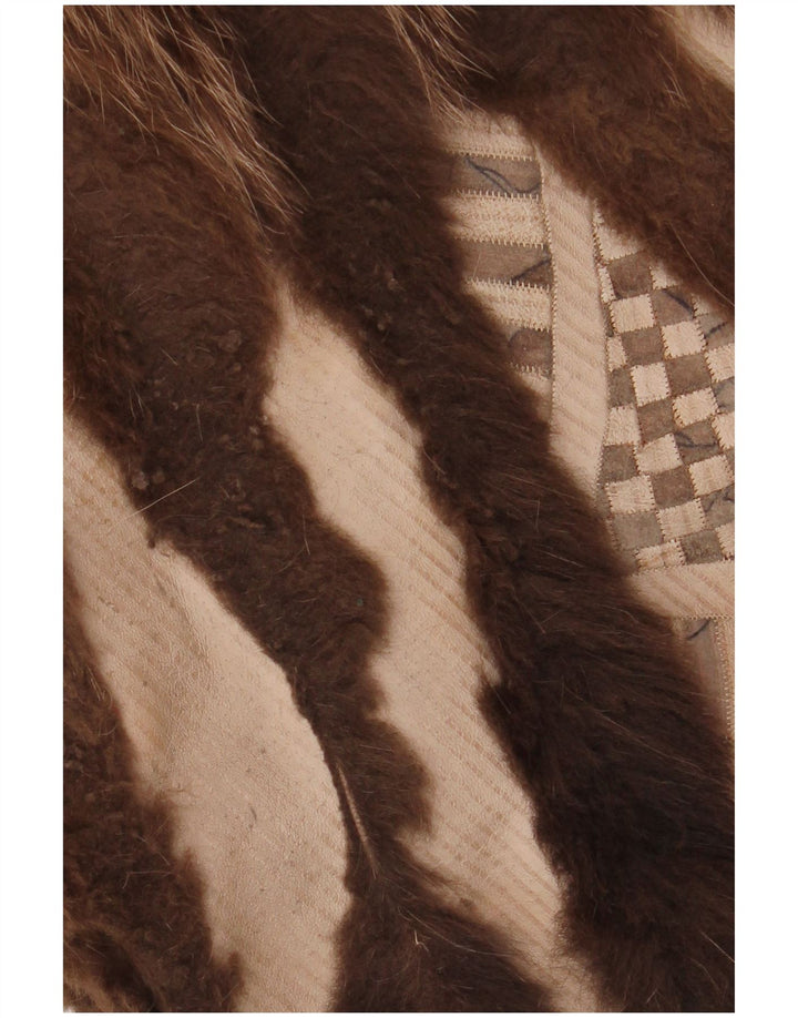 VINTAGE Damen Kunstpelz-Wendemantel UK 18 XL Braun geblümt