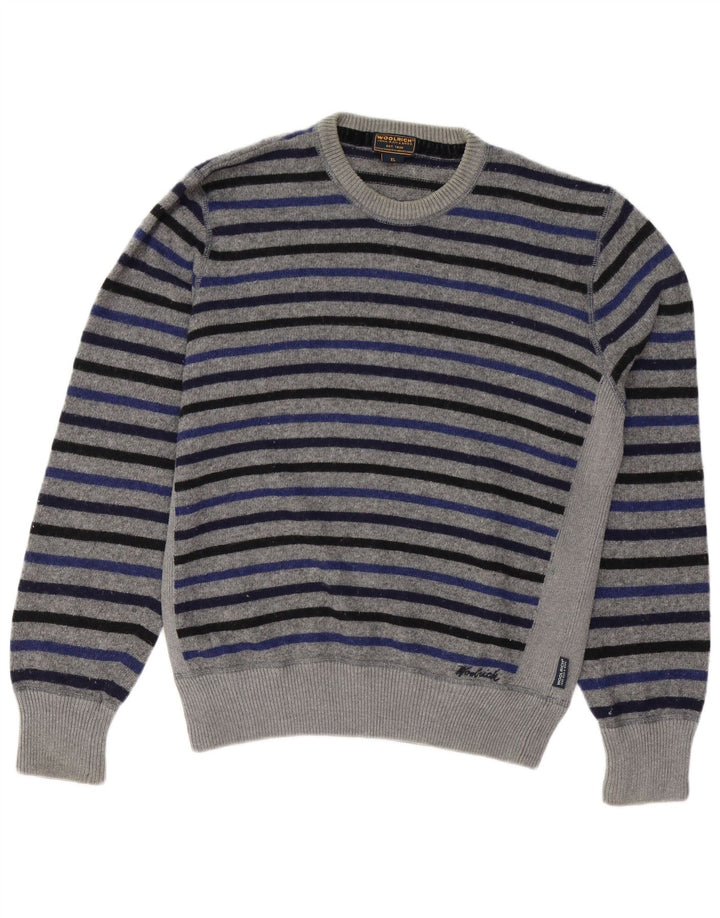 WOOLRICH Herren-Pullover mit Rundhalsausschnitt, XL, grau gestreifte Wolle