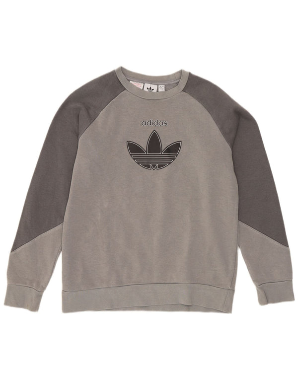 Adidas Jungen Grafik-Sweatshirt, Pullover, 12–13 Jahre, graue Farbblock-Baumwolle