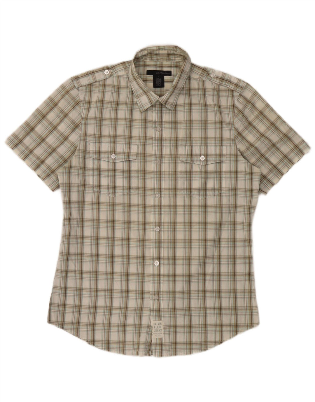 Calvin Klein Jeans Herren Kurzarm-Militärhemd Mittelbeige kariert