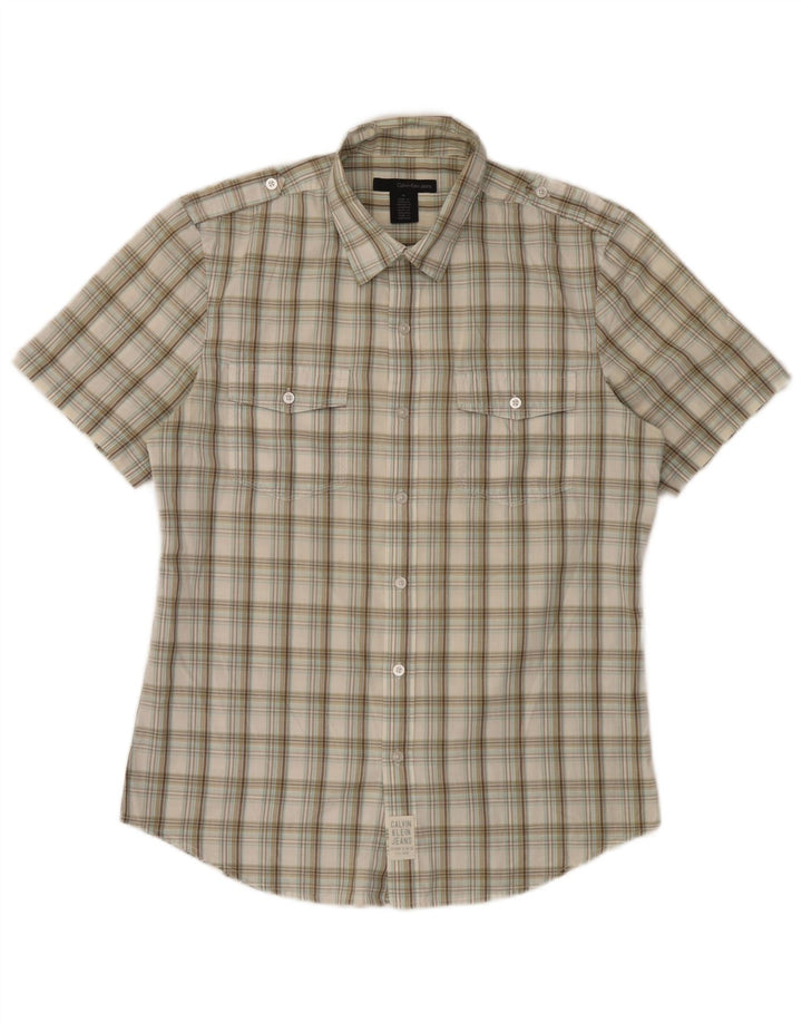 Calvin Klein Jeans Herren Kurzarm-Militärhemd Mittelbeige kariert