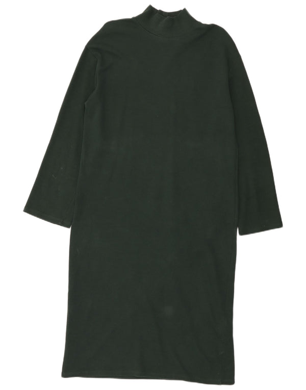 Zara Damen Langarm-Pulloverkleid UK 14 Mittelgrüne Baumwolle
