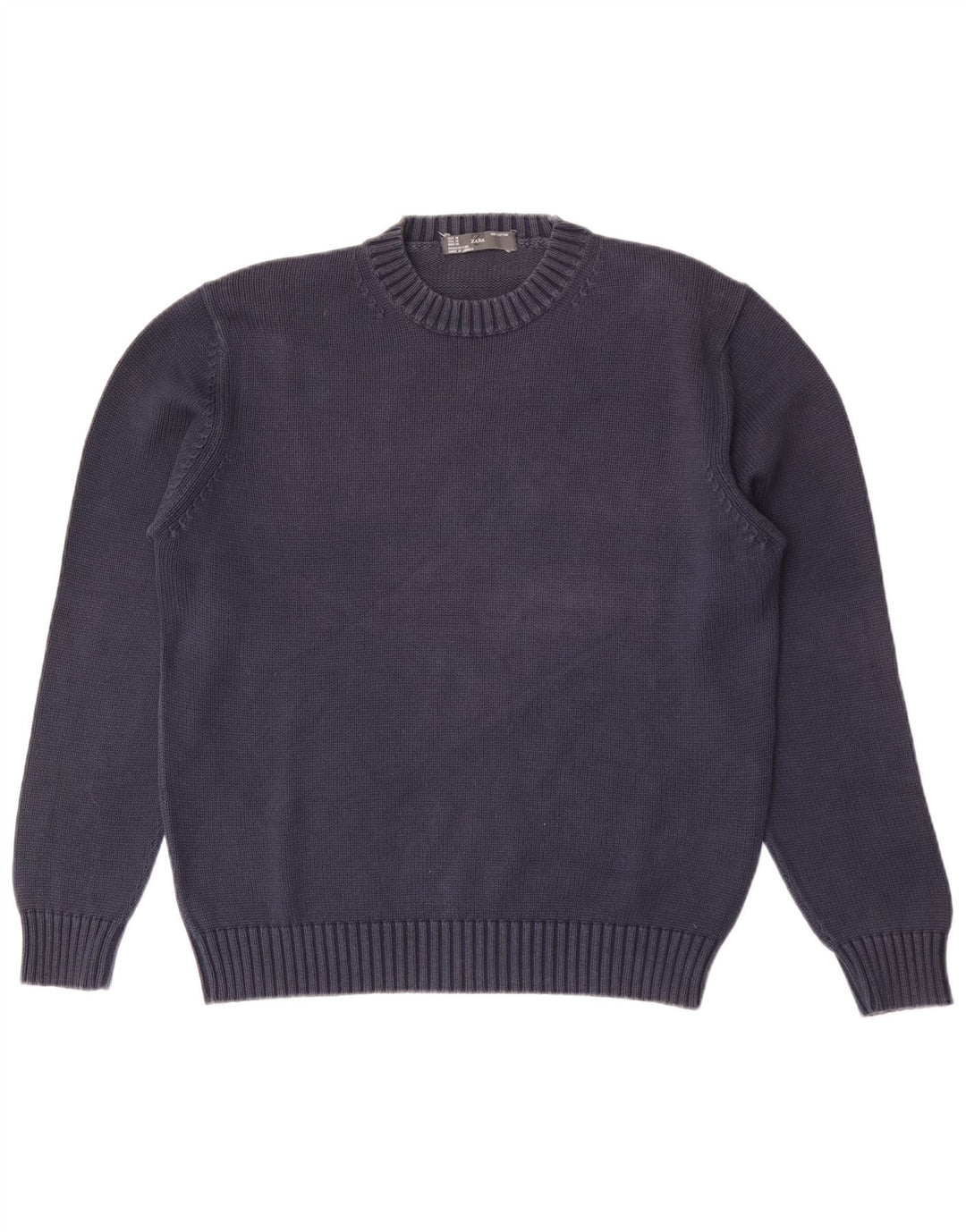 Zara Herren-Pullover mit Rundhalsausschnitt, mittlere marineblaue Baumwolle