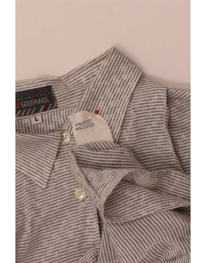 Stefanel Damenhemd UK 16 Large Graues Nadelstreifen-Acetat
