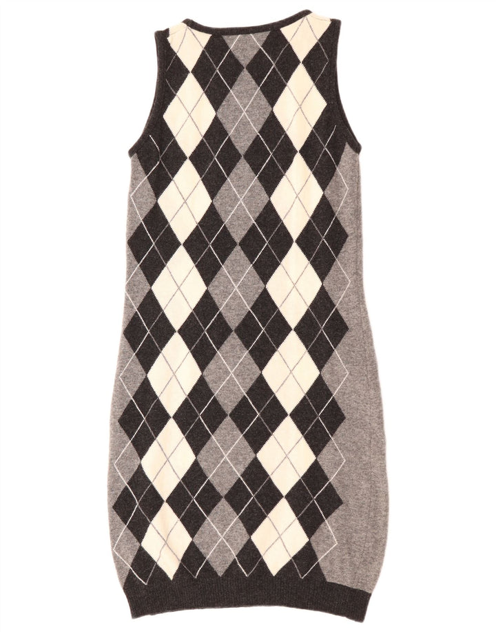 BENETTON Ärmelloses Pulloverkleid für Damen UK 12 Mittelgrau Argyle/Diamant