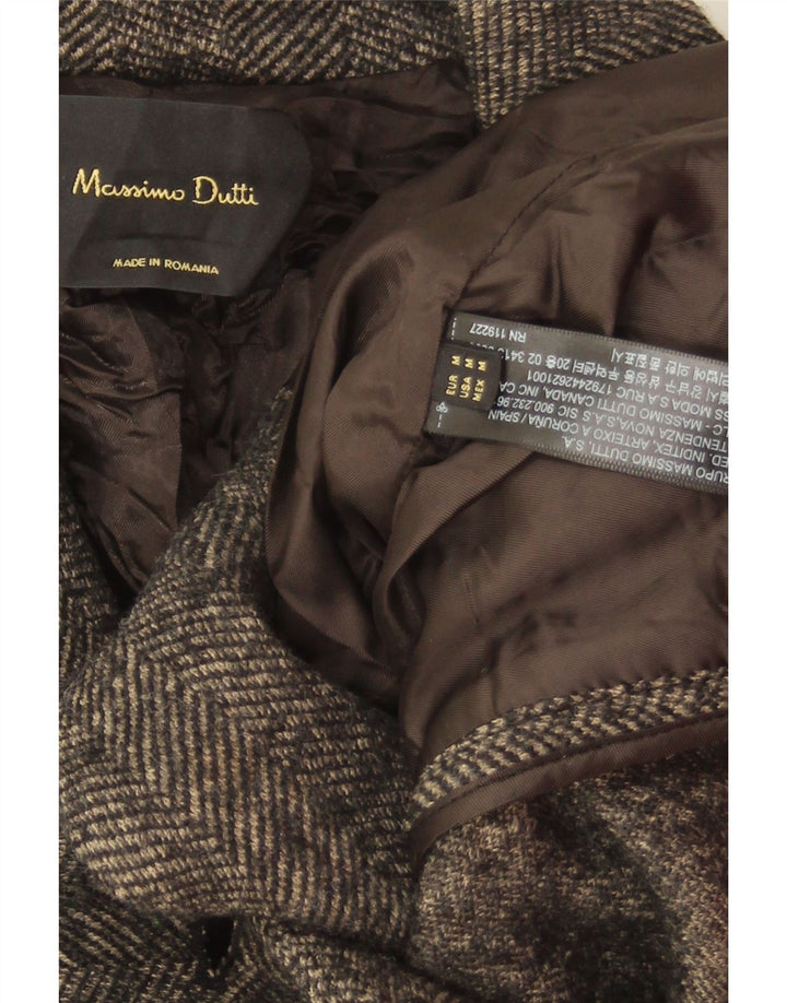 Massimo Dutti Damen 1-Knopf-Blazerjacke UK 14 Mittelgrauer Fischgrätenmuster