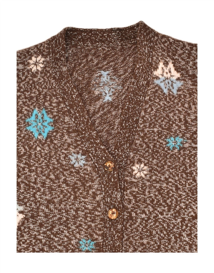 VINTAGE Womens Abstract Pattern Cardigan Sweater UK 12 Medium Brown | Vintage Vintage | Thrift | Second-Hand Vintage | Used Clothing | Messina Hembry 