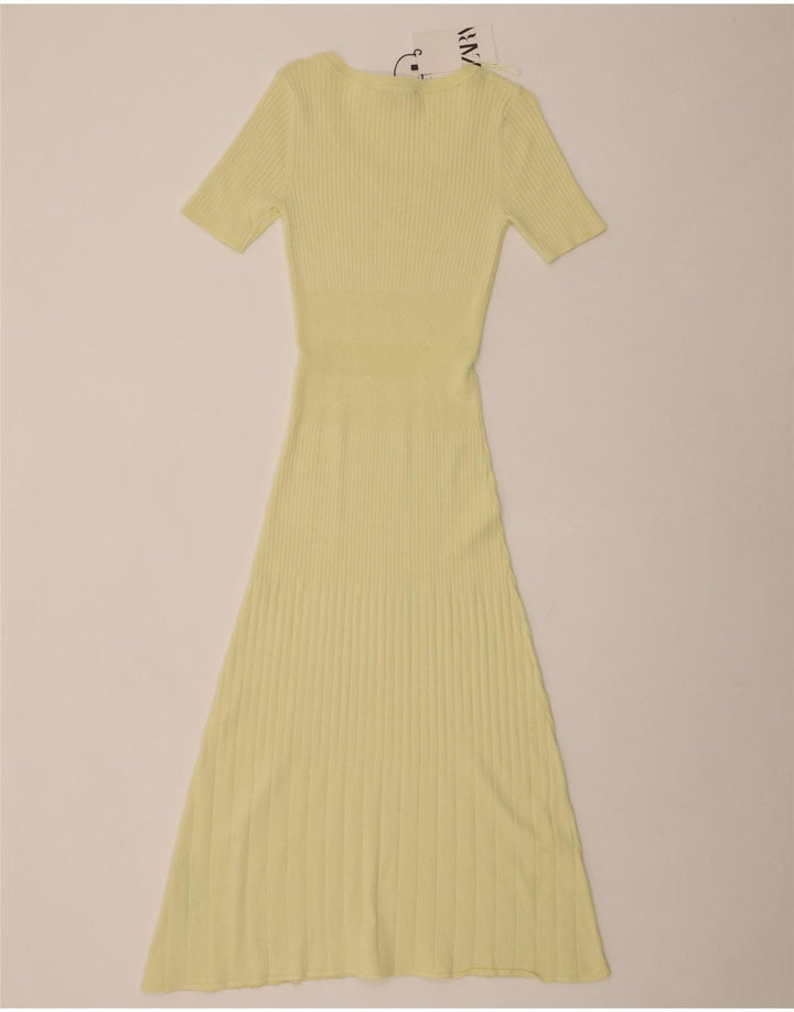 ZARA Damen Maxi-Pulloverkleid mit kurzen Ärmeln, Gr. 8, Gelb, Viskose