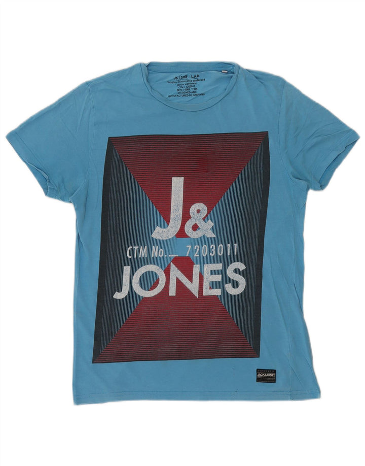 Jack & Jones Herren Grafik-T-Shirt-Oberteil aus mittelblauer Baumwolle