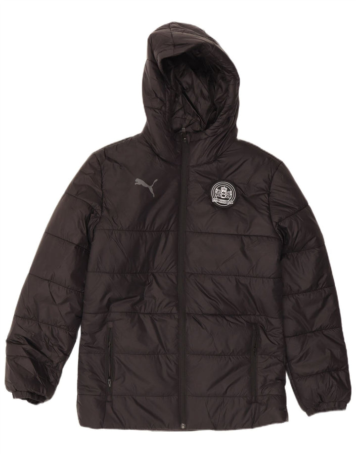 Puma Herren-Jacke mit Kapuze, gepolstert, Größe 36, klein, schwarzes Nylon