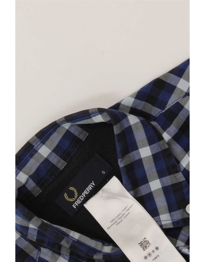 Fred Perry Herrenhemd, klein, marineblau, kariert, Baumwolle