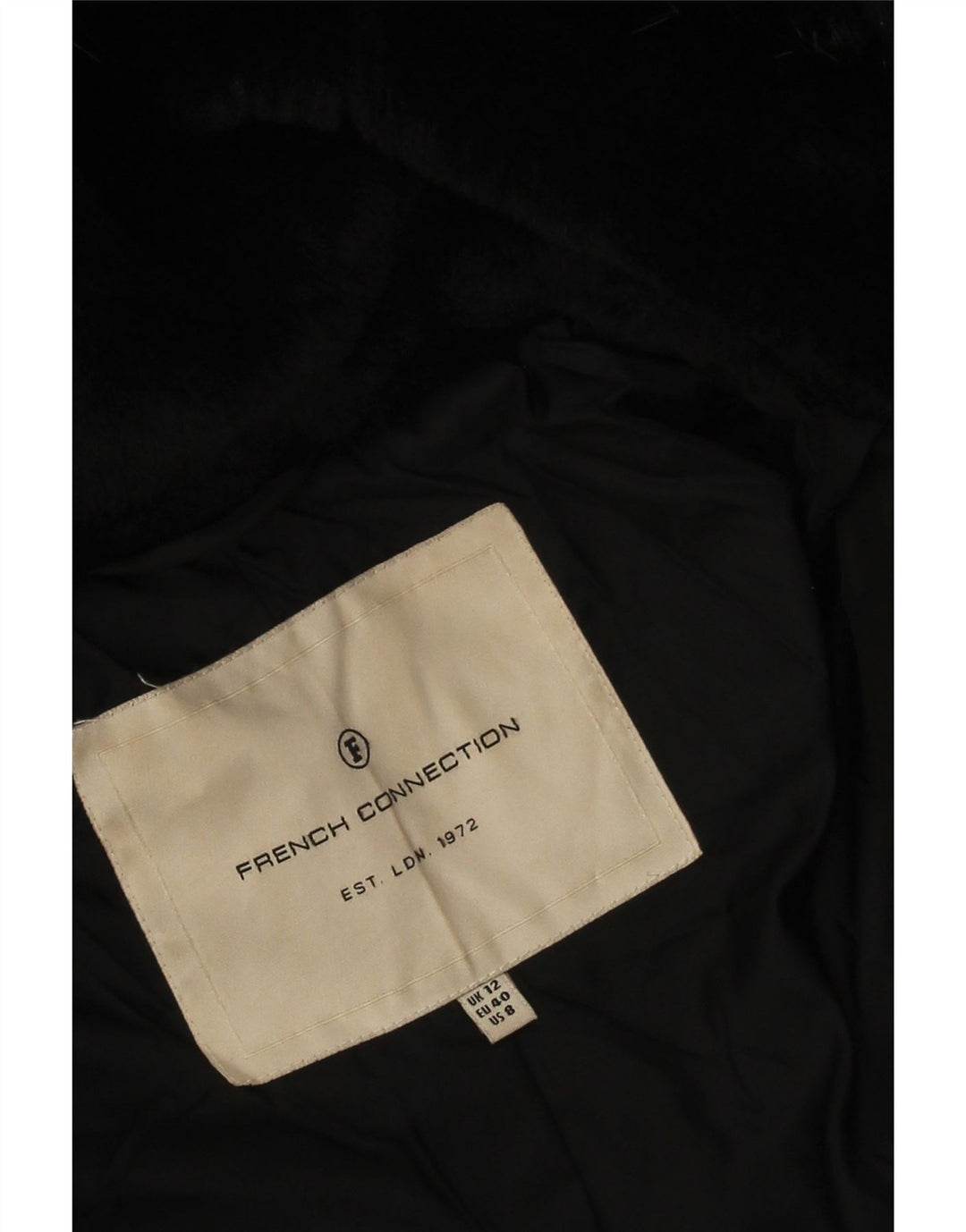 French Connection Wattierter Damenmantel mit Kapuze, UK 12, Mittelschwarz, Polyester