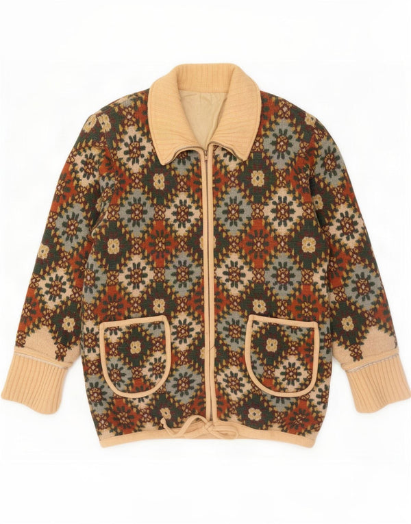 Vintage Damen Longline Cardigan Pullover UK 18 XL Grün Geometrisch